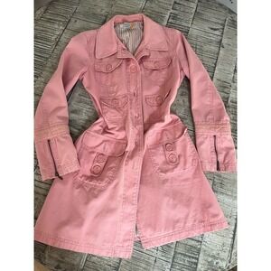 Anthropologie Tulle Pink Utility Trench Jacket Size Med Button Women Long